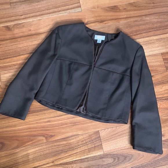 Talbots petites brown crop jacket 3/4 sleeve silk wool blend‎ blazer size 10 - Picture 1 of 7